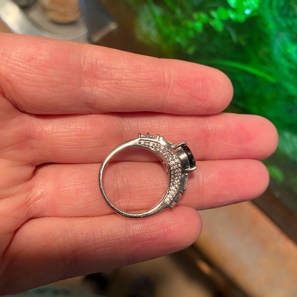 Natural, Untreated Black Spinel & White Zircon Ring, Size 8 - Picture 8 of 10